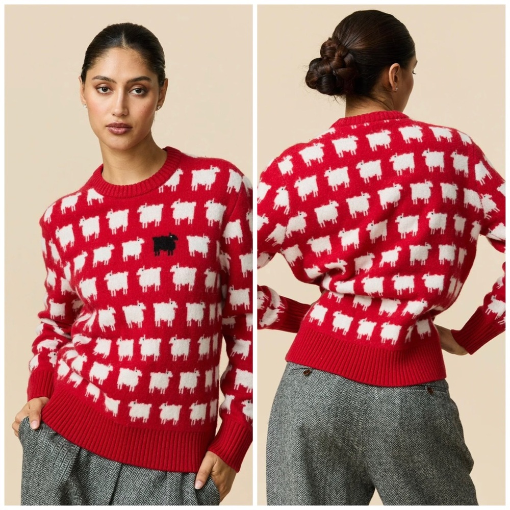 EUC Warm & Wonderful Women’s Red Sheep Diana Crewneck Sweater. Size Medium.